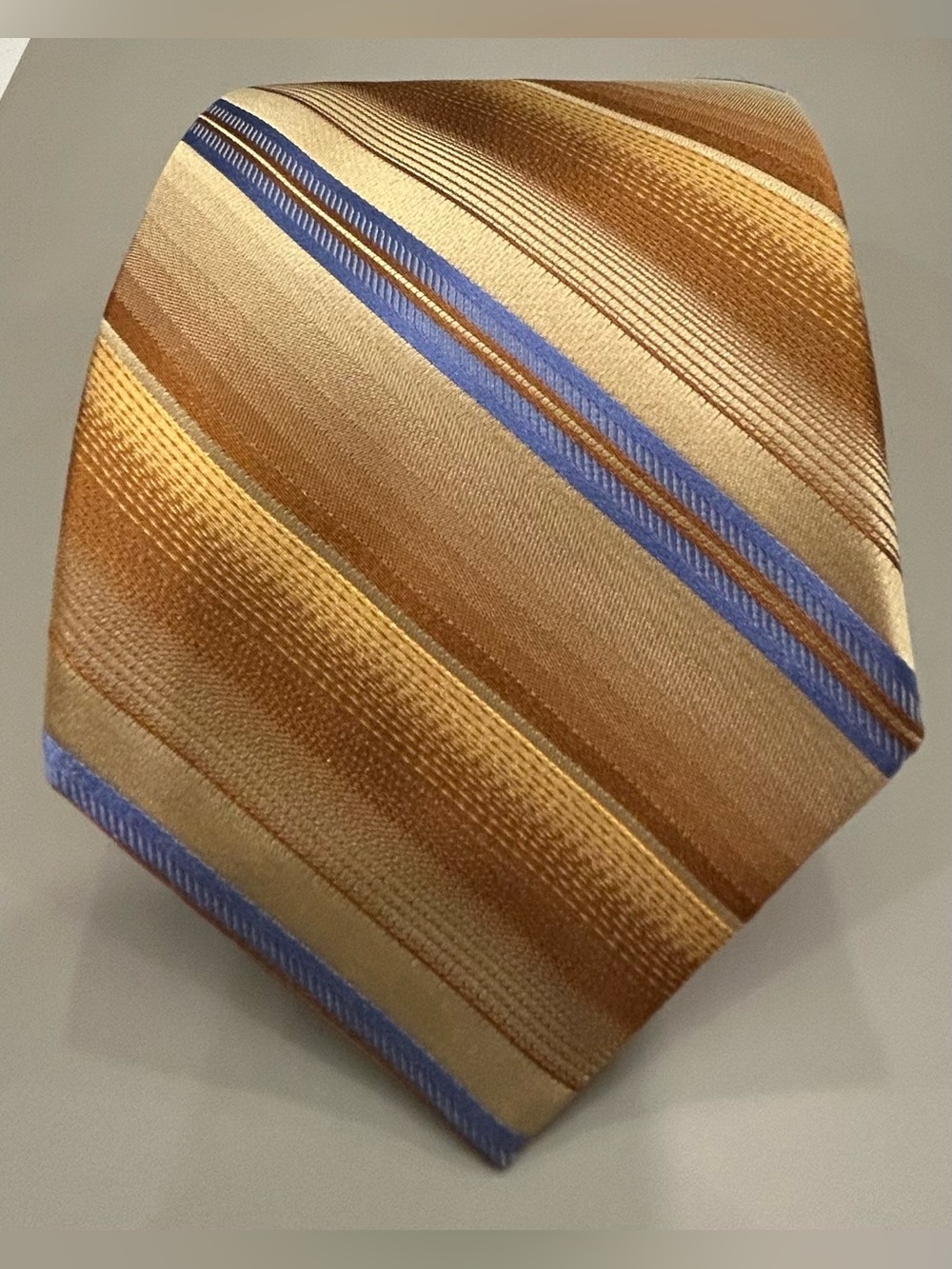 Murano Hand Tailored Gold and Blue Diagonal Stripe Tie